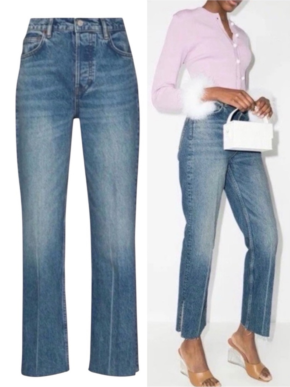 REFORMATION Jeans Gem Slit Hem High Rise Straight Leg Blue Size 26